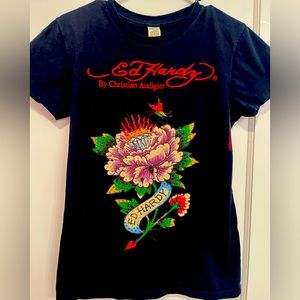 Very Rare Ed Hardy circa 2003 vintage  lotus flower rhinestone